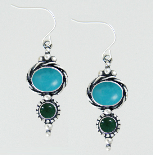 Sterling Silver Drop Dangle Earrings With Turquoise And Fluorite